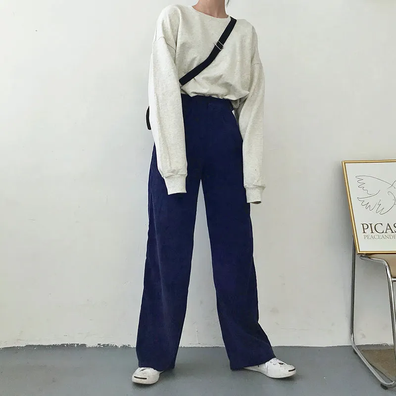 Women's Winter Casual Loose High-Waist Pants With Buttons