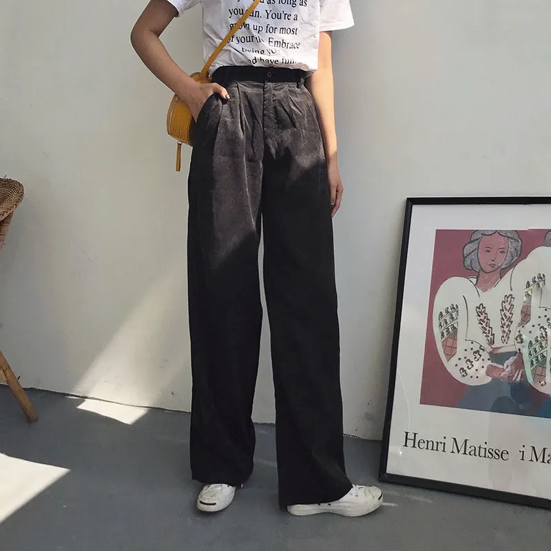 Women's Winter Casual Loose High-Waist Pants With Buttons