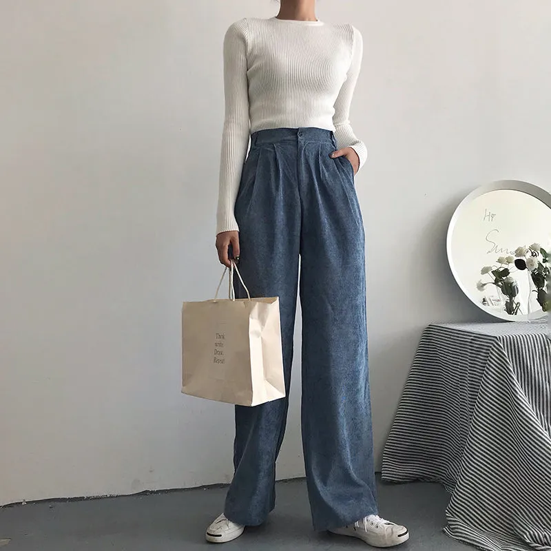 Women's Winter Casual Loose High-Waist Pants With Buttons