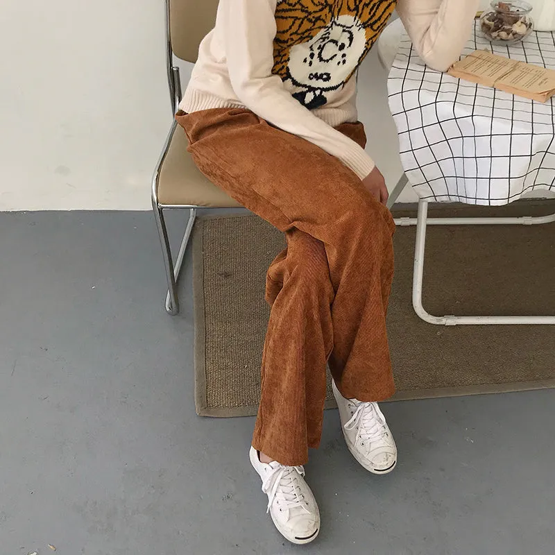 Women's Winter Casual Loose High-Waist Pants With Buttons