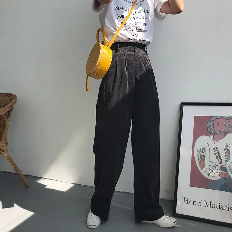 Women's Winter Casual Loose High-Waist Pants With Buttons