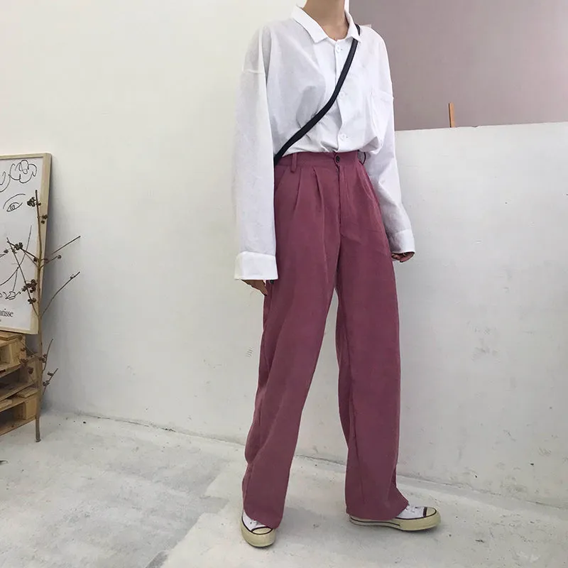 Women's Winter Casual Loose High-Waist Pants With Buttons