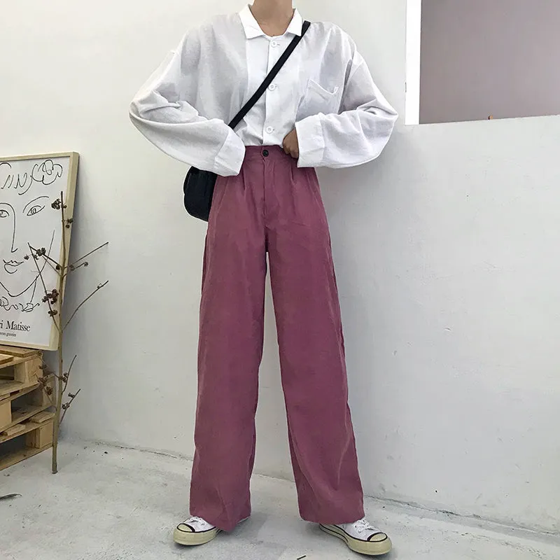 Women's Winter Casual Loose High-Waist Pants With Buttons