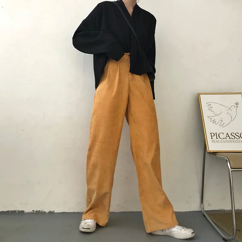 Women's Winter Casual Loose High-Waist Pants With Buttons