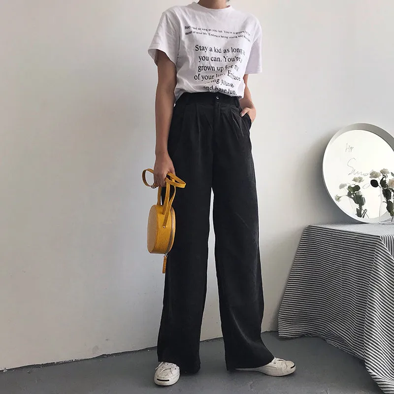 Women's Winter Casual Loose High-Waist Pants With Buttons