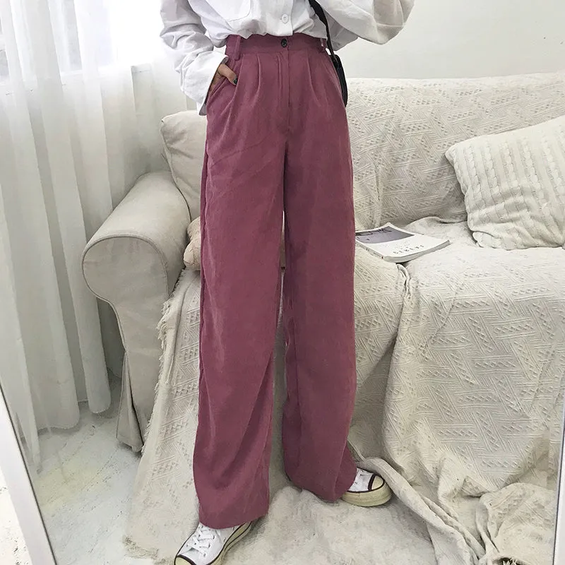 Women's Winter Casual Loose High-Waist Pants With Buttons