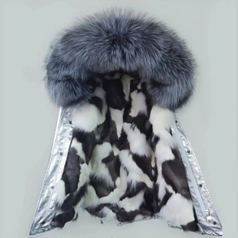 Women's Winter Casual Short Polyester Slim Parka With Raccoon Fur