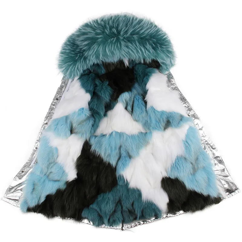 Women's Winter Casual Short Polyester Slim Parka With Raccoon Fur