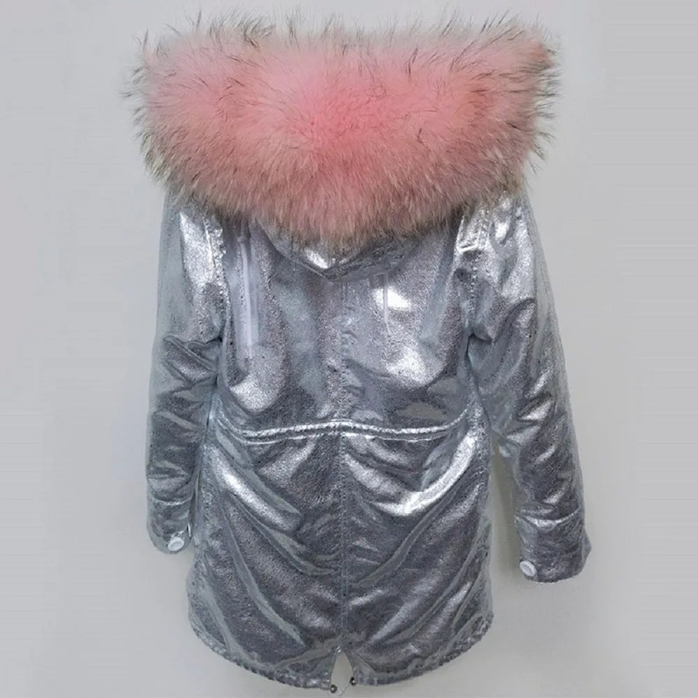 Women's Winter Casual Short Polyester Slim Parka With Raccoon Fur