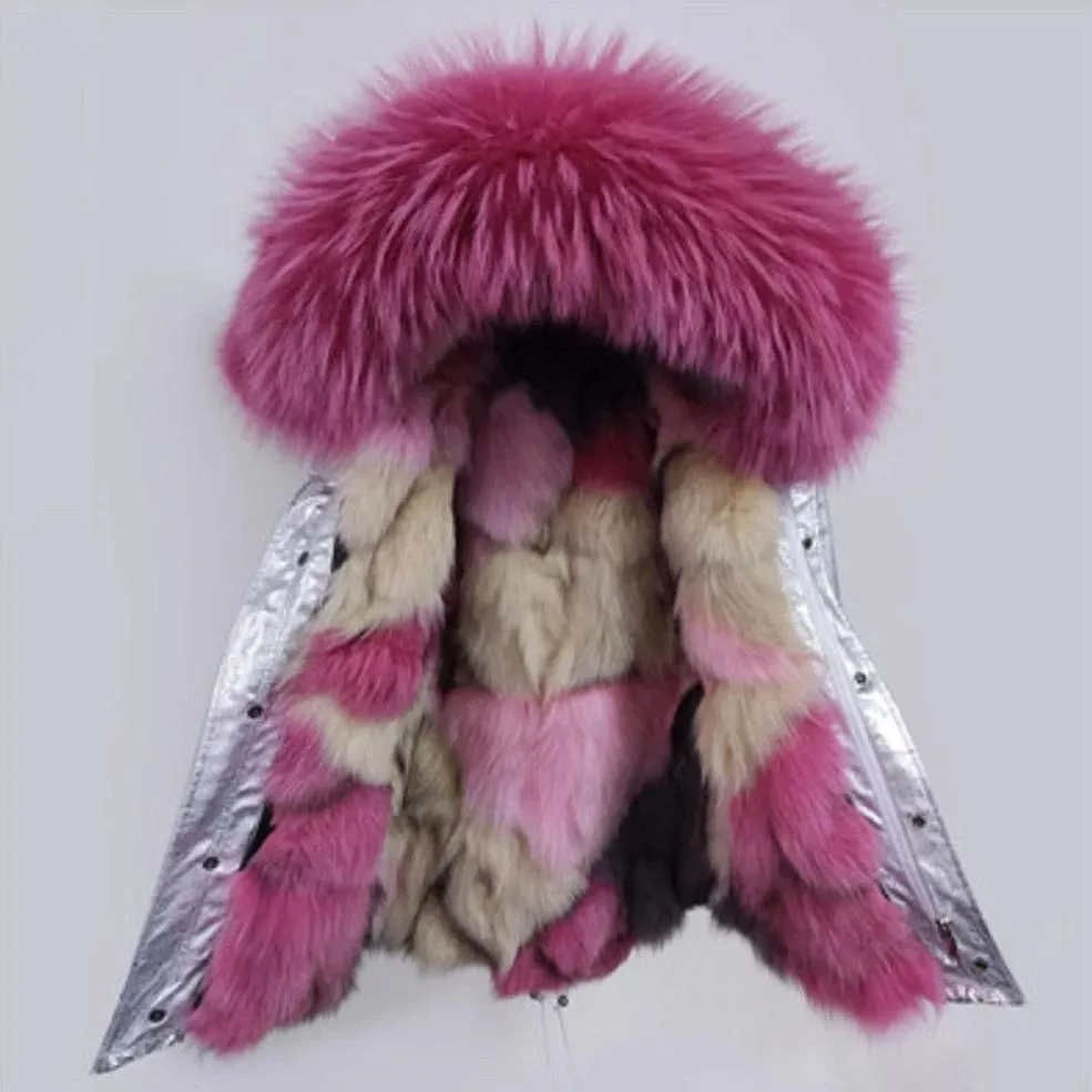 Women's Winter Casual Short Polyester Slim Parka With Raccoon Fur