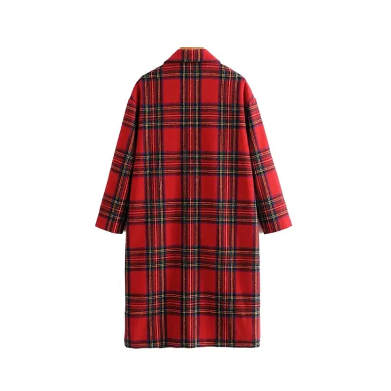 Women's Winter Warm Thick Plaid Woolen Loose Coat