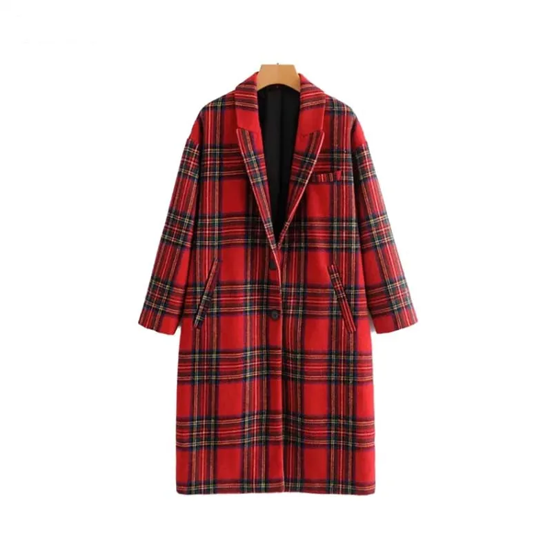 Women's Winter Warm Thick Plaid Woolen Loose Coat