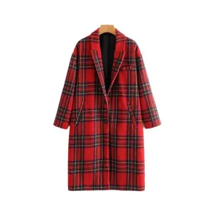 Women's Winter Warm Thick Plaid Woolen Loose Coat